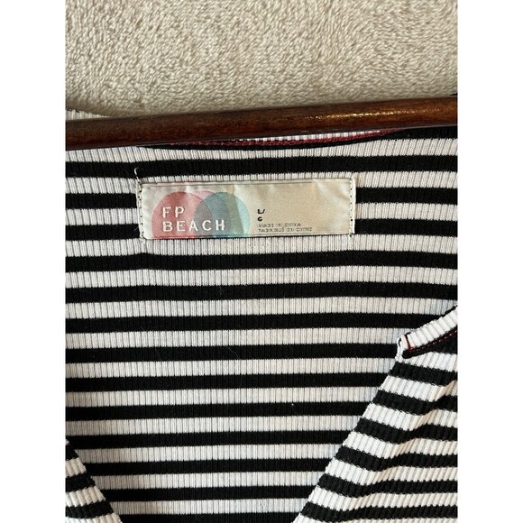 Free People Dress Women's L Midi Striped Black Long Sleeve Fitted Sheath - Picture 5 of 7